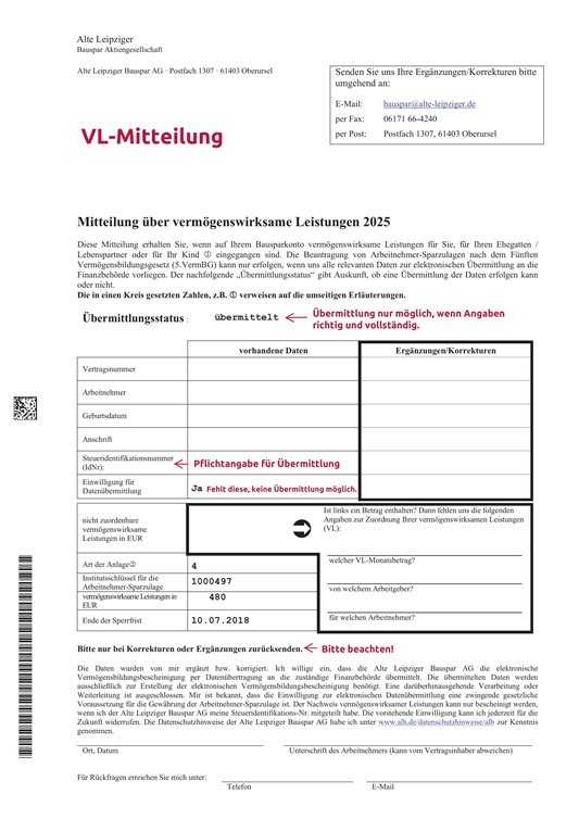 Beispiel Kontoauszug Vermögenswirksame Leistungen