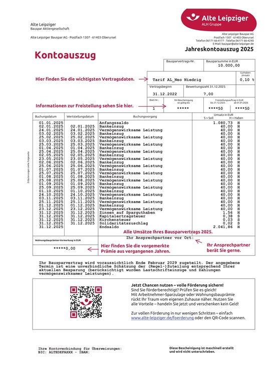Erläuterung Kontoauszug | Alte Leipziger Bauspar